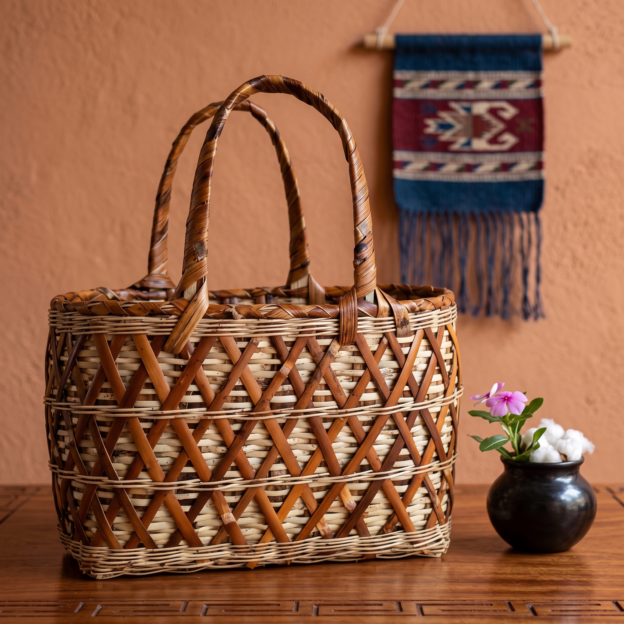 Bolsa de Mano Estilo Tote en Carrizo Tejido